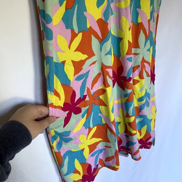 Lands' End colorful leaf print vneck sleeveless summer sundress women's S cotton - Picture 4 of 7